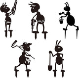 CUweipeng Metal Garden Stakes Decorative - 5 Pcs Funny Working Farm Ant Garden Decor Black Metal Humor Art Yard Stake Animal Outdoor Decoration for Pathway Lawn Garden Backyard Birthday Gift Party #A