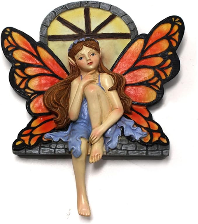 Fairy Out The Window Tree Hugger Garden Statue, Glow in The Dark Resin Fairy Figurine Wall Art Sculpture Outdoor Tree Faces Decor for Patio Lawn Yard Ornaments (Red)