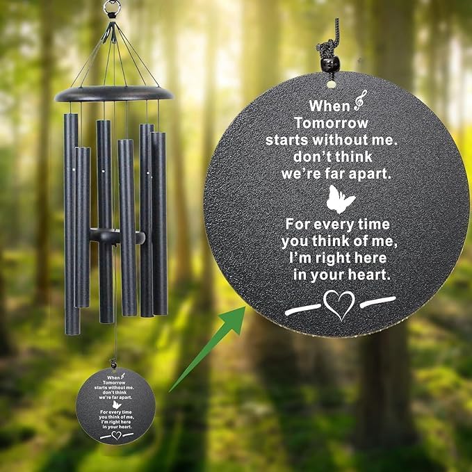 The Wind Chime CO Memorial Wind Chimes, 40" Inch Sympathy Wind Chimes Gift for The Loss of A Loved one, Home Decor Outdoor Garden, Soothing Melodic Tones (Black #1)