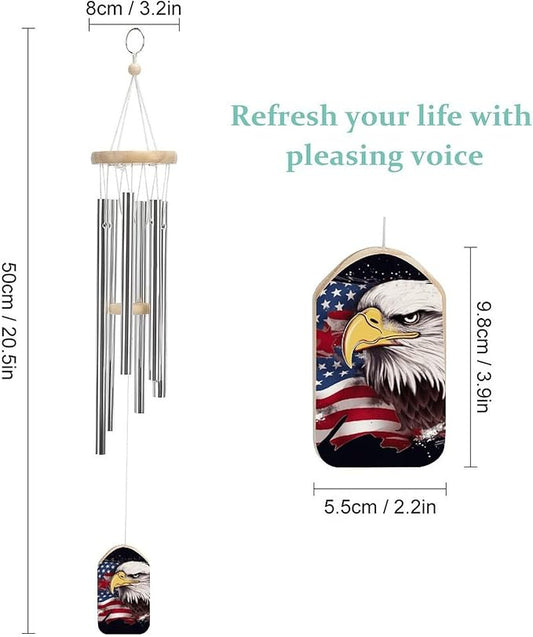 Wind Chimes for Outside,America US Flag Bald Eagle Printed Cute Aluminium Windchimes Outdoors,Soothing Melodic Memorial Wind Chime for House Porch Patio Garden Balcony Decor