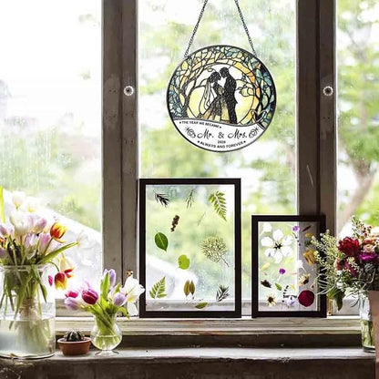 Stained Glass Suncatcher - Mr & Mrs 2026 Wedding Keepsake, Bridal Shower Gift for Newlyweds,Wedding Anniversary Keepsake, Suncatchers for Windows Hanging - Bride's Home Decoration or Ceremony Souvenir