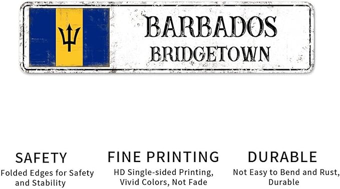 Barbados Custom Street Sign Barbados Flag Signs Capital City of Barbados Metal Sign Road Wall Art Farmhouse Decorative Sign Rustic Home Decoration Gift for Foreign Friend, Neighbor 24x6inch