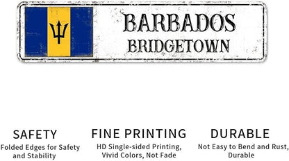 Barbados Custom Street Sign Barbados Flag Signs Capital City of Barbados Metal Sign Road Wall Art Farmhouse Decorative Sign Rustic Home Decoration Gift for Foreign Friend, Neighbor 24x6inch