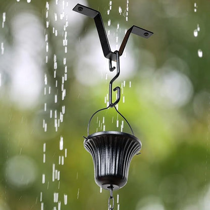 MyGift 10 ft Decorative Rain Chains with 15 Ribbed Bell Cups and V-Hook, Black Metal Rainwater Downspout Replacement for Outside House Gutter Drain Spout