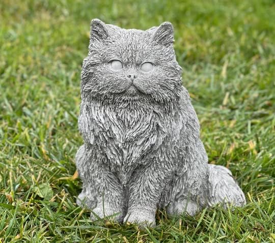 Generic White Concrete Persian Cat Statue, Outdoor, Modern, Grey