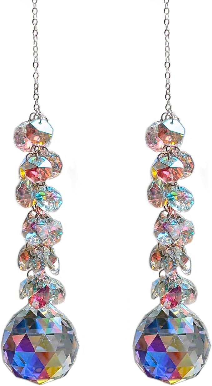 suncatchers Crystals for Windows, 40mm auraro Suncatcher Balls with AB Chandelier Beads Silver Chain, Hanging Crystals for Windows, Ceiling,Wedding, Party,MOM Daughter Gift(2 pcs)