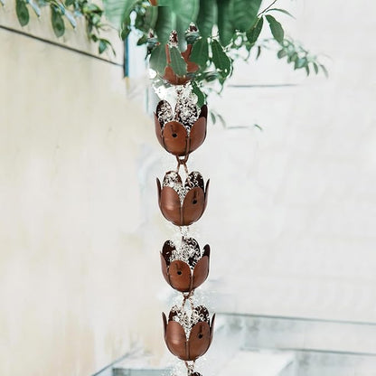 6ft Rain Chain for Gutters Durable Antique Copper Rain Chains for Outside with 17 Large Lotus Cups Decorative Rain Catcher Chain Downspout Replacement for Outdoor Drainage & Eaves