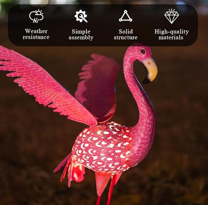 43" Metal Flamingo Garden Sculptures with Solar Light, Pink Flamingo Yard Art - Large Outdoor Lawn Ornaments & Decor for Patio, Backyard, Garden