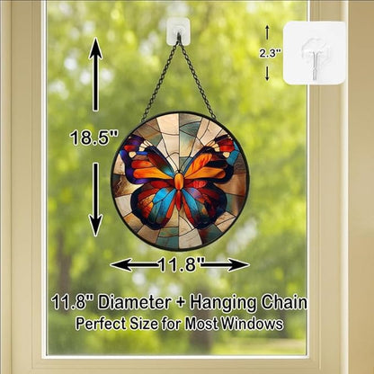 Stained Glass Window Hanging - Radiant Sun and Garden Scene Sun Catchers Indoor Stained Glass Panels Wall Decor for Mom Wife Lovers Festive 11.8in