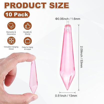 M METERXITY 10-Pack Crystal Icicle Prisms, 53mm/2.09 Inch Chandelier Pendant Maker Hanging Crystals Chandelier Prisms for Home/Windows/Garden/DIY Decoration[Pink]