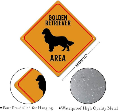 Golden Retriever Crossing Sign Caution Golden RetrieverDog Xing Sign Street Sign Wildlife Novelty Road Fence Wall Decor Warning Metal Tin Sign For Indoor Outdoor 15x15in