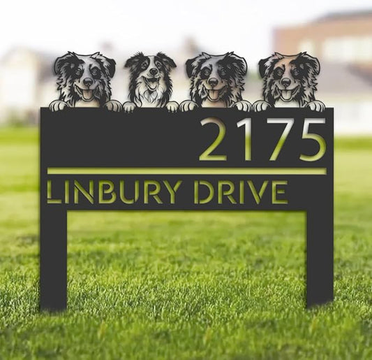 Australian shepherd Welcome Metal Address House Number Australian shepherd Sculpture Plaque Australian shepherd Dogs Stake Sign for Park Yard Lawn Courtyard Patio Ranch Farmer Gardening.