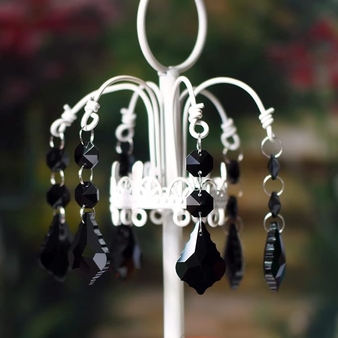20pcs Crystal Maple Leaf Chandelier Prisms Replacement Pendant Connected Glass Octagon Beads Chain for Wedding Christmas Decoration 38mm (Black)