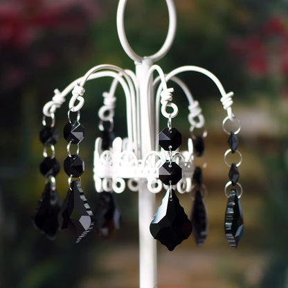 20pcs Crystal Maple Leaf Chandelier Prisms Replacement Pendant Connected Glass Octagon Beads Chain for Wedding Christmas Decoration 38mm (Black)