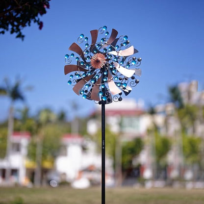 VEWOGARDEN Kinetic Wind Spinners Outdoor 13" Dia Metal Wind Spinner with Stakes Yard Art for Garden Patio Lawn Decorations, Blue & Antique Bronze