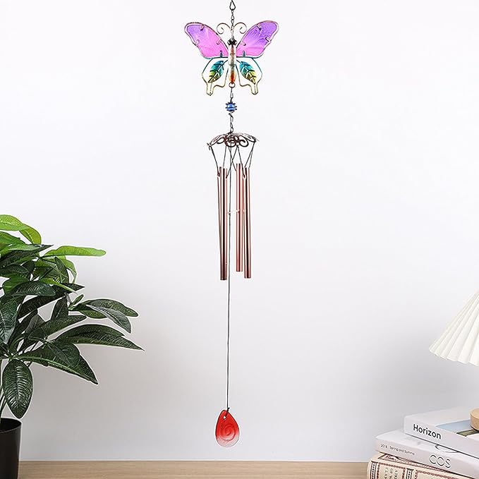 Butterfly Wind Chimes, Colorful Wind Chimes for Outside Creative Painted Metal Wind Chime Decorative Wind Chime for Outdoor Patio Corridors Inside Home Decor Living Room (Purple - Long)