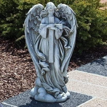 Joseph's Studio by Roman 25.5-Inch Angel with Cross Statue – Religious Garden Decor, Outdoor Christian Figurine for Home, Cemetery, or Memorial