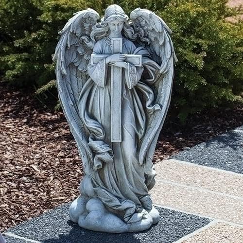 Joseph's Studio by Roman 25.5-Inch Angel with Cross Statue – Religious Garden Decor, Outdoor Christian Figurine for Home, Cemetery, or Memorial