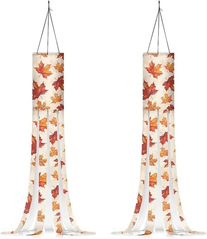 Thanksgiving Maple Leaf 2 Pieces Windsock with Tails Lightweight Durable Fabric Polyester Outdoor Hanging for Home Yard Patio Lawn Garden Balcony Party Decoration