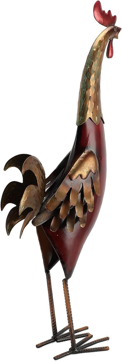 Zerodis Metal Rooster Garden Statue, Iron Chicken Sculpture Yard Art Lawn Ornament for Outdoor Garden Home Decor