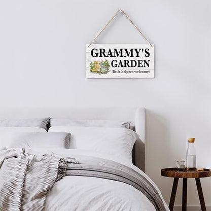 Grammy Gifts Outdoor Garden Wooden Sign Decor, Indoor Garden Decoration Hanging Signs 12x6 Inches, Outdoor Porch Yard Wall Art Decor Sign, Mother's Day Gifts Birthday Gift for Mom Grandma