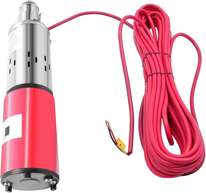Deep Well Submersible Pump, DC 12V 180W Stainless Steel Water Pump, 6.6GPM Flow, 82ft Lift, for Industrial Home Farm Ranch Irrigation 4500RPM with 49ft Electric Cord