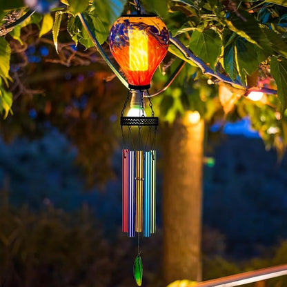 Starsoul Solar Wind Chimes for Outside, Colorful Hot Air Balloon Wind Chime with Flickering Flame, Outdoor Glass Windchimes Garden Decor, Gift for Mother's Day