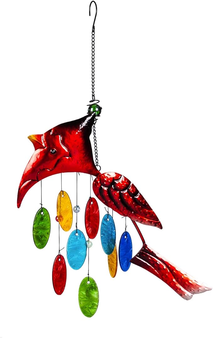 Evergreen Flag Beautiful Cardinal Glass and Metal Icon Wind Chime - 16 x 1 x 19 Inches Homegoods and Decorations for Every Space