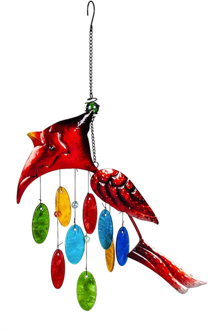 Evergreen Flag Beautiful Cardinal Glass and Metal Icon Wind Chime - 16 x 1 x 19 Inches Homegoods and Decorations for Every Space