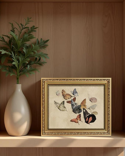 ARPEOTCY Vintage Gold Framed Wall Art, Classical Flying Butterflies Paintings, 8x10 inch Small Aesthetic Canvas Prints Artwork with Frame, Victorian Wall Decor for Living Room Bathroom Bedroom Shelf