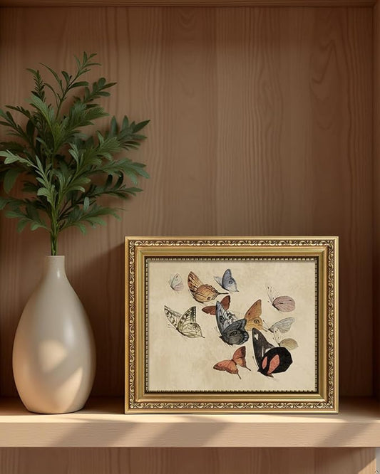 ARPEOTCY Vintage Gold Framed Wall Art, Classical Flying Butterflies Paintings, 8x10 inch Small Aesthetic Canvas Prints Artwork with Frame, Victorian Wall Decor for Living Room Bathroom Bedroom Shelf