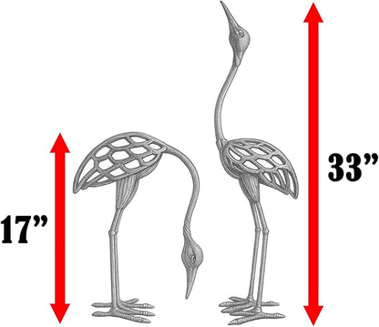 Seraphic Cast Iron Metal Crane/Heron Bird Garden Sculptures Statues for Indoor or Outdoor Lawn Decor, Rustic Bronze, Set of 2