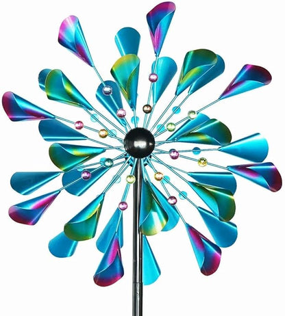DECOROCA Kinetic Wind Spinners Outdoor - Large Metal Wind Sculptures & Spinners Yard Patio Lawn Garden Decorations, Windmill Clearance with Stable Metal Stake(Peacock-Blue)