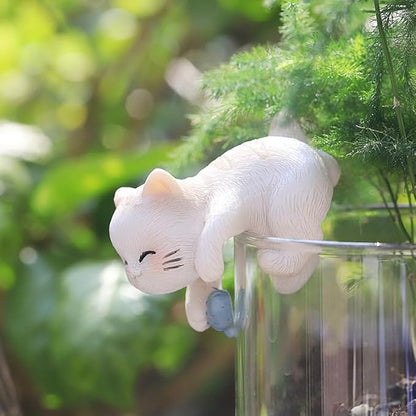 Miniature Hanging Cat Figurines Flower Pot and Vase Hugger Cute Resin Kitten Bonsai Terrarium Edge Decor Planter Pot Hanger Fairy Garden Ornaments