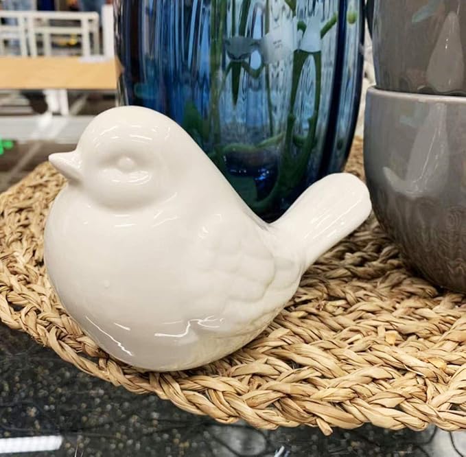 New White Bird Figurine, Ceramic Chubby Bird Figure Cottage Animal Bird Statue Decorations for Home Garden Decor Accents