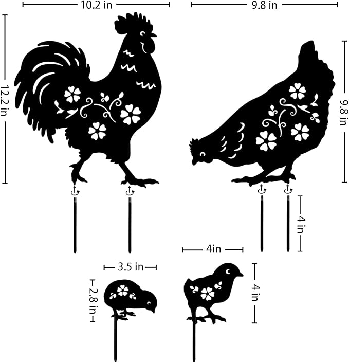 Chicken Metal Garden Stakes Decorative Chicken Gifts for Women/Men,Black Silhouette Statues for Yard Art,Outdoor Decor,Outside,Patio,Lawn Ornaments,Garden Decorations