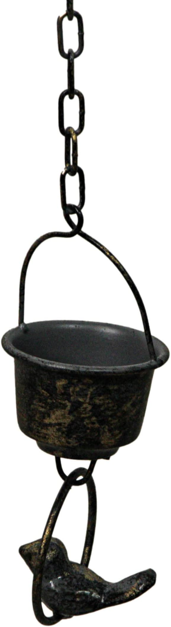 Things2Die4 75 Inch Metal Cup & Bird Rain Chain – Outdoor Gutter Downspout Decorative Hanging Garden Accent, Weather-Resistant Metal
