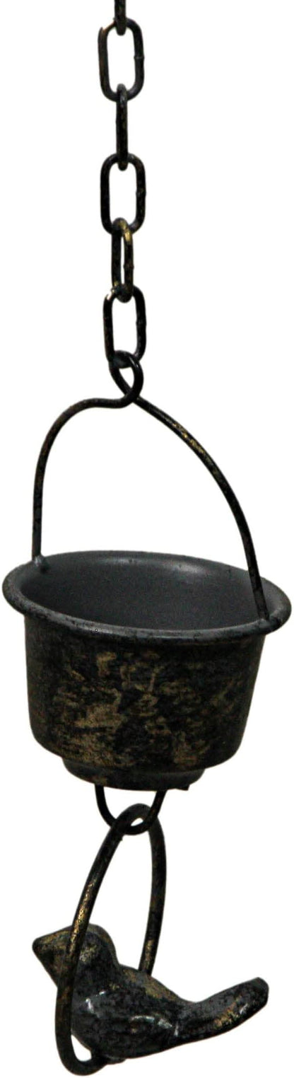 Things2Die4 75 Inch Metal Cup & Bird Rain Chain – Outdoor Gutter Downspout Decorative Hanging Garden Accent, Weather-Resistant Metal