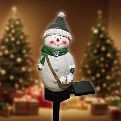 QH & Garden Resin Snowman Solar Lights Outdoor Waterproof - Christmas Garden Stake Lights for Outdoor Christmas Decorations, Snowman Stake Landscape Lamp for Patio Yard
