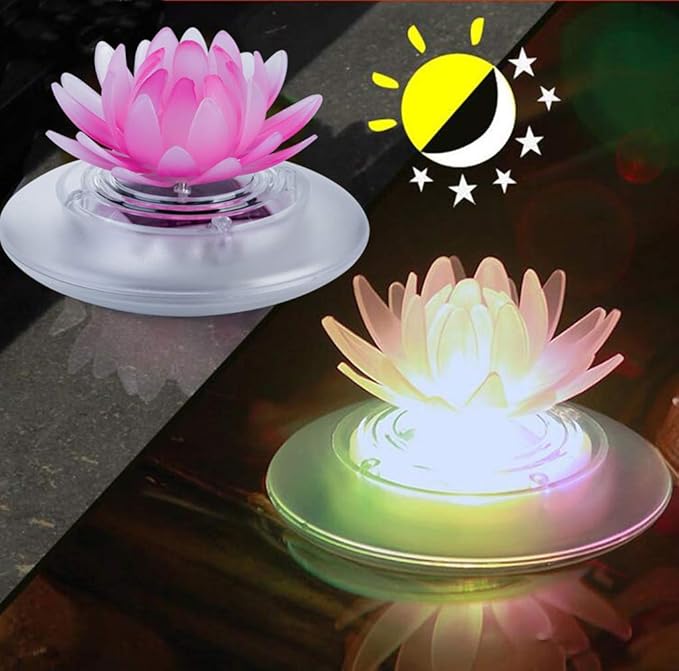 pearlstar Solar Floating Pool Lights Outdoor Pond Decoration Lighting Waterproof Color Changing LED Garden Lotus Lamp for Swimming Pool, Lily Pond, Yard (Lotus-1pack)