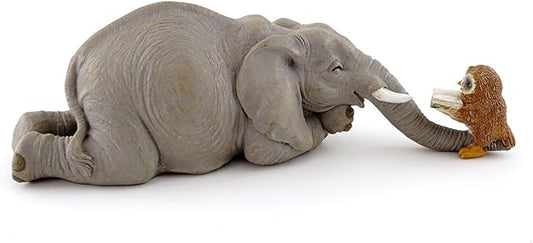 Top Collection Miniature Garden Elephant Reading Book with Owl, Gray