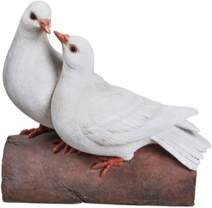 HI-LINE Two Doves on a Log Outdoor Garden Statue - 8.5"