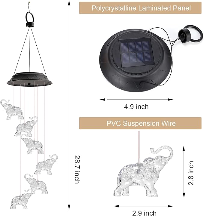 Mom Grandma Gifts for Mothers Day, Birthday Gardening Elephant Gifts for Women, Solar Lights Outdoor Decorative Solar Wind Chimes for Outside Garden Decor Yard Patio Porch
