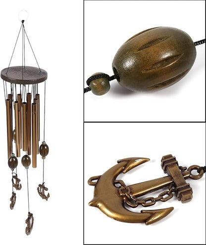 BORDSTRACT Metal Anchor Wind Chime, 9 Tube Nautical Design with Soothing Sounds for Outdoor Garden Patio Decor Hanging Home use