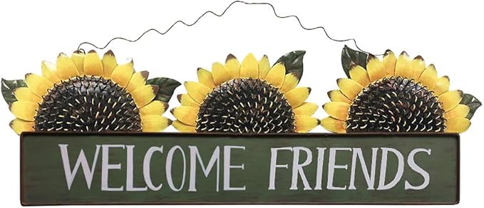 Welcome Sign Metal Hanging Sunflower Signs for Front Door Porch Wall - Rustic Decorative Door Hanger Indoor Outdoor Spring Decoration Wreath Decor (E)