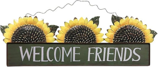 Welcome Sign Metal Hanging Sunflower Signs for Front Door Porch Wall - Rustic Decorative Door Hanger Indoor Outdoor Spring Decoration Wreath Decor (E)