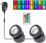Pond Lights Colored with Timer, Fountain Lights Underwater LED Weighted IP68 Waterproof Dimmable Outdoor Spotlights for Lawn Pond Fountain Waterfall Landscape, 2 Lights