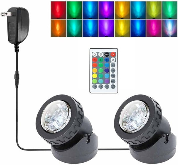 Pond Lights Colored with Timer, Fountain Lights Underwater LED Weighted IP68 Waterproof Dimmable Outdoor Spotlights for Lawn Pond Fountain Waterfall Landscape, 2 Lights