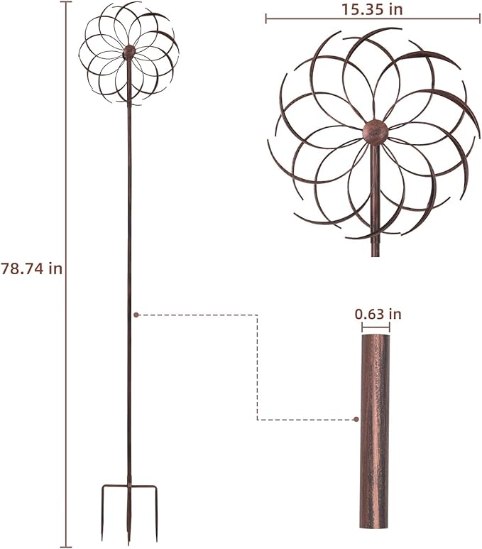 JAXPETY Metal Windmill, Outdoor Wind Spinner for Yard, Lawn and Garden, Bronze