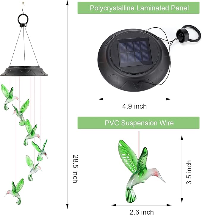 Mom Grandma Gifts for Mothers Day, Birthday Gardening Gifts for Women, Hummingbird Solar Lights Outdoor Decorative Solar Wind Chimes for Outside Garden Decor Yard Patio Porch